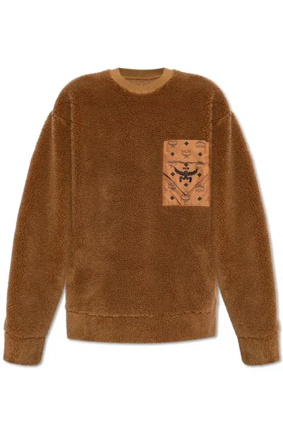 Mcm Monogram-pocket Fleece Sweatshirt In Brown
