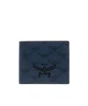 Mcm Logo Folding Wallet In Blue
