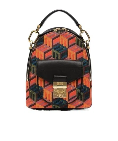 Mcm Logo Geometric Jacquard Backpack In Black