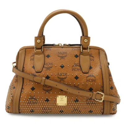 Mcm Logo Handbag Mini Boston 2way Pvc Leather In Brown