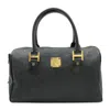 Mcm Logo Handbag Mini Boston Bag Pvc Leather Black In Black