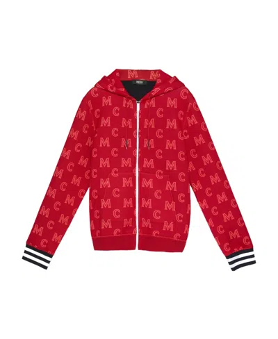 Mcm Logo Hooded Casual Jacket In Red