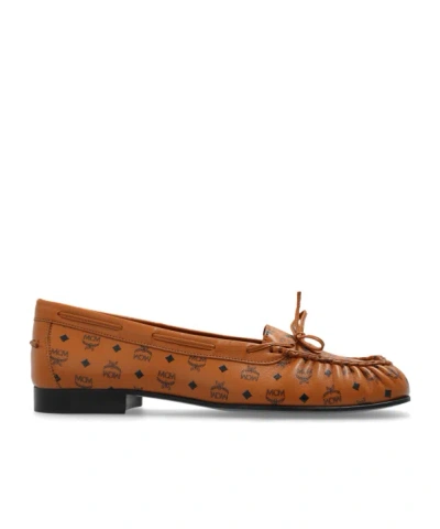 Mcm Monogram Moccasin In Lamb Leather In Brown