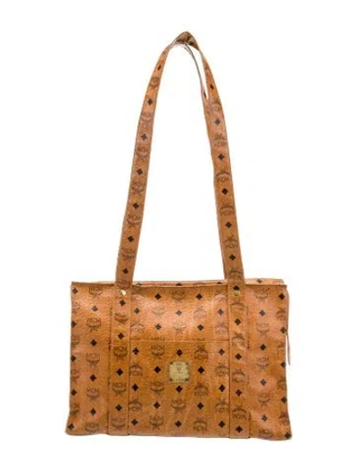 Pre-owned Mcm Logo Monogram Coated Canvas Tote Bag In Brown