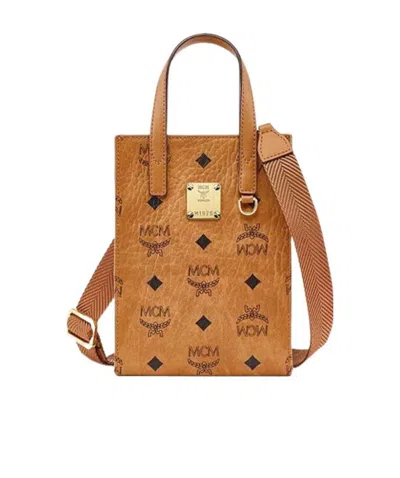 Mcm Logo-monogram Mini Tote Bag In Brown