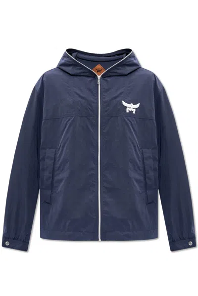 Mcm Logo Hooded Casual Jacket In Navy