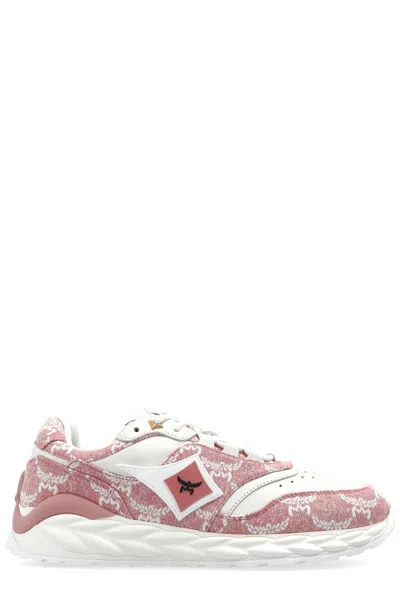 Mcm Logo Patch Panelled Sneakers In Pink