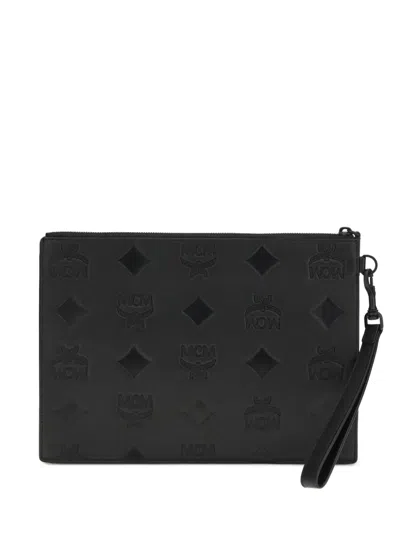 Mcm Aren Wristlet Pouch In Maxi Monogram Leather In Black