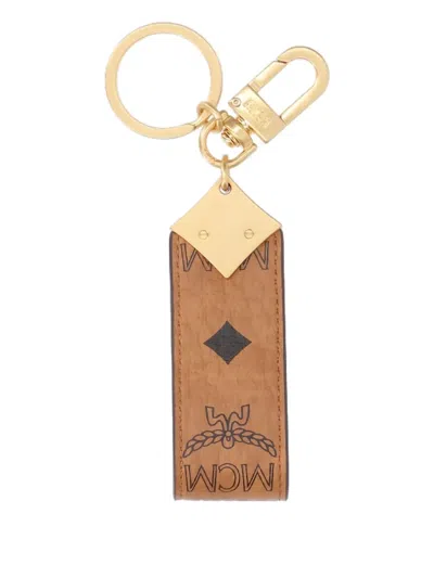 Mcm Logo-plaque Keyring In Brown