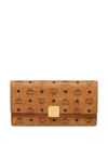 Mcm Large Wallet With Logo Shoulder Strap In Brown
