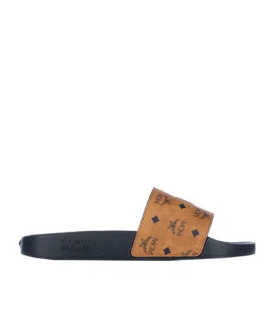 Mcm Logo Plaque Monogrammed Slides In Black | ModeSens