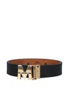 Mcm Logo-plaque Reversible Belt In Black