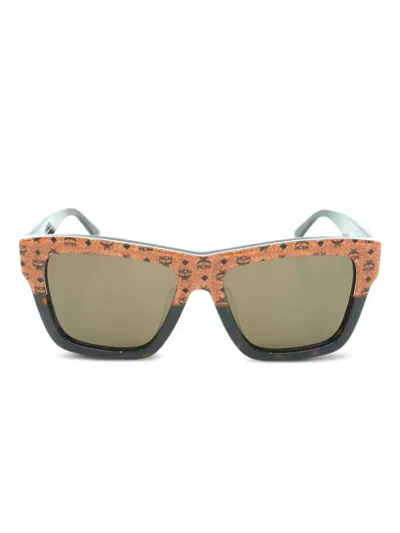 Mcm Logo-plaque Square-frame Sunglasses In Brown