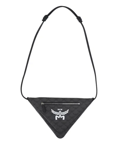 Mcm Logo Plaque Triangle Shape Shoulder Bag In Black