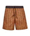 Mcm Logo Print Swimshorts Back Pocket In Brown