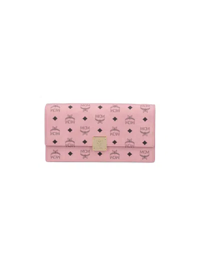 Mcm Logo Print Flap Clutch Wallet In Pink