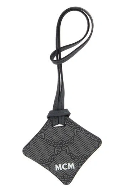 Mcm Logo Print Leather Luggage Tag In Gray