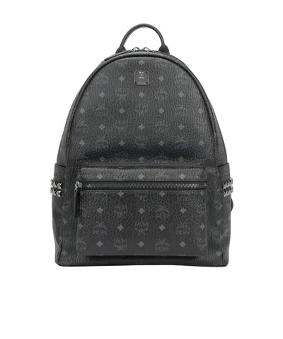 Mcm Logo-print Rockstud-embellished Backpack In Black