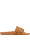 Mcm Logo-print Single-strap Slides In Braun