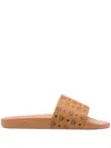 Mcm Logo-print Single-strap Slides In Brown