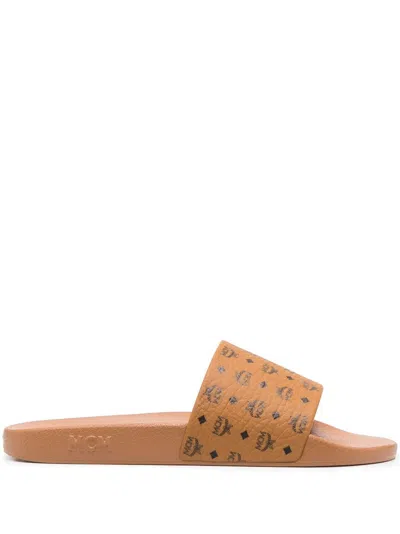 MCM LOGO-PRINT SINGLE-STRAP SLIDES