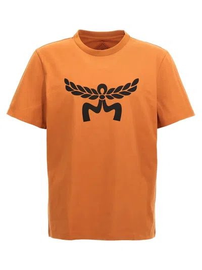 Mcm Laurel Logo Print T-shirt In Organic Cotton In Orange