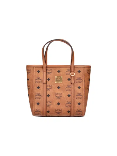 Mcm Logo Print Tote Bag In Brown