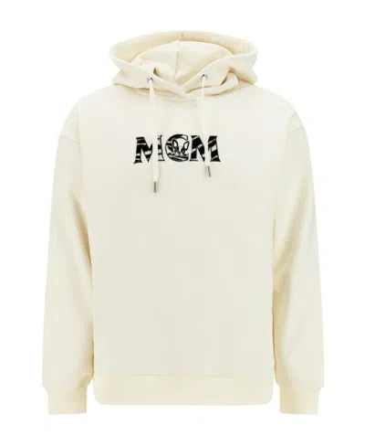 Mcm Logo Printed Drawstring Hoodie In White