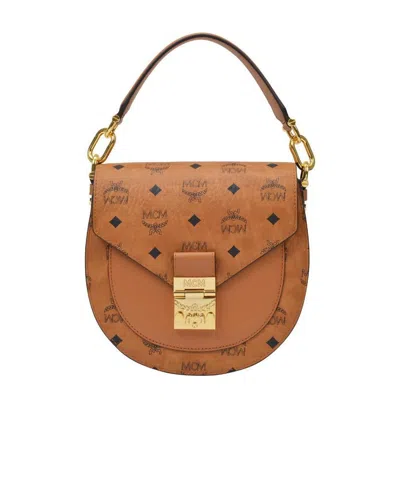 Mcm Logo Printed Handbag In Orange