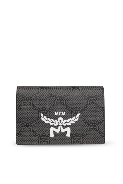 Mcm Logo Printed Himmel Card Holder In Grey