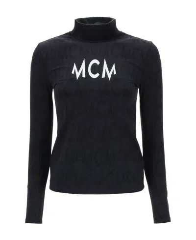 Mcm Logo Printed Long Sleeved T-shirt In Black