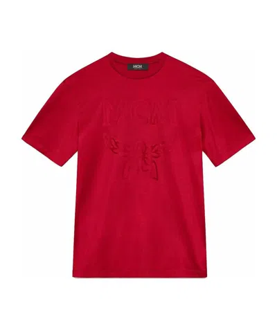 Mcm Logo Printed Round Collar T-shirt In Red