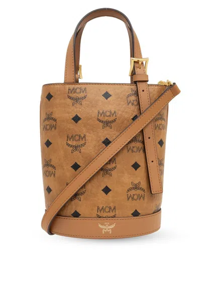 Mcm Logo Printed Shoulder Bag In Brown
