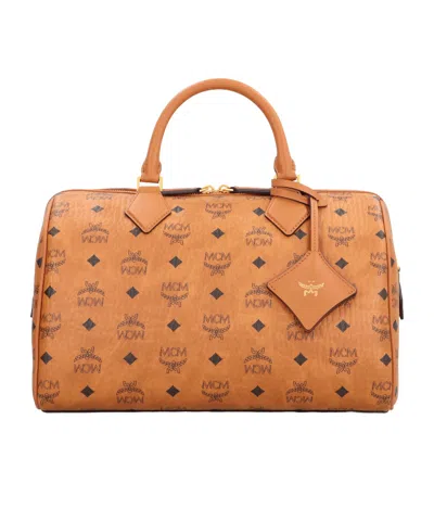 Mcm Logo Printed Tote Bag In Brown