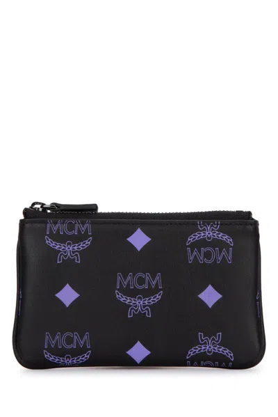 Mcm Logo Printed Zipped Key Pouch In Black