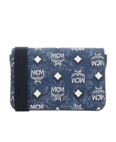 Mcm Logo Retro Shoulder Bag In Blue