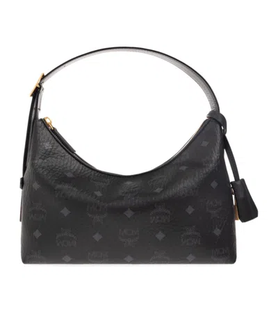 Mcm Logo Shoulder Bag In Black