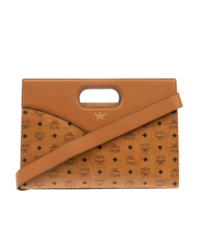 Mcm Logo Shoulder Bag In Cognac