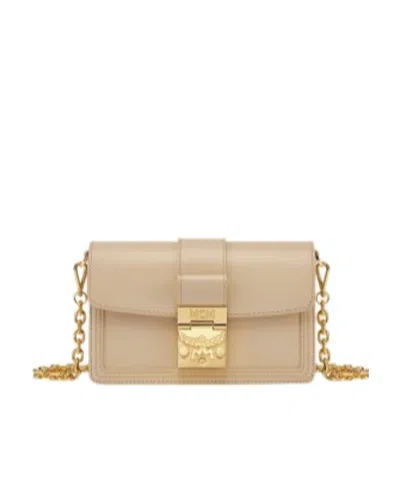 Mcm Logo Shoulder Bag In Nude