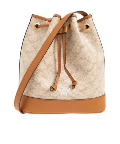 Mcm Logo Shoulder Bag In Nude