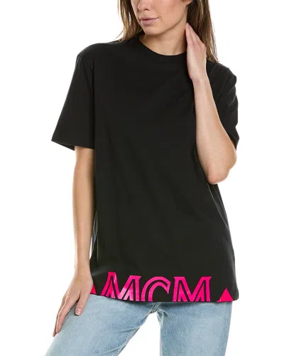 Mcm Women's Black Cotton T-shirt With Pink Logo On Bottom (regular; M)