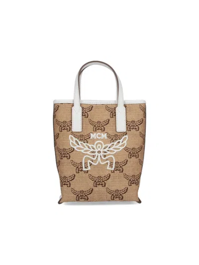 Mcm Logo Tote Bag In Beige