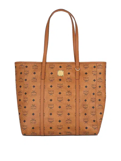 Mcm Logo Tote Bag In Brown