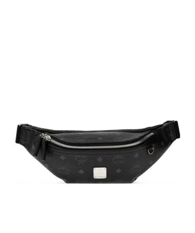 Mcm Logo Zipper Waist Bag In Black