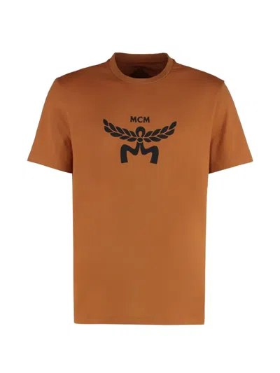 Mcm Logo-detail Crew Neck T-shirt In Brown