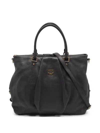 Pre-owned Mcm Logo-detail Grained Handbag In Grey