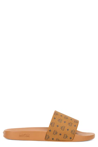 Mcm Logo-emblem Flat Slippers In Orange