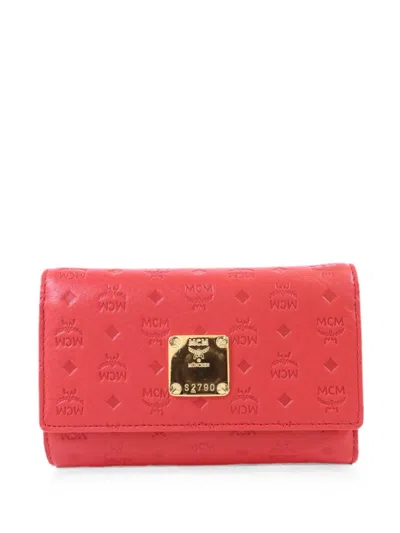 Pre-owned Mcm Logo-embossed Tri-fold Wallet In Red