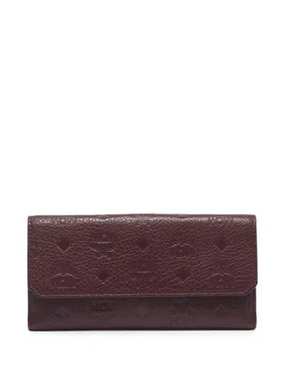 Pre-owned Mcm Logo-embossed Trifold Wallet In Red