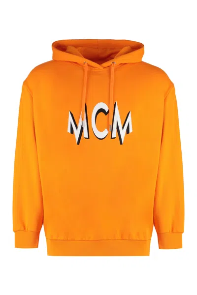 Mcm Logo-embroidered Cotton Hoodie In Orange